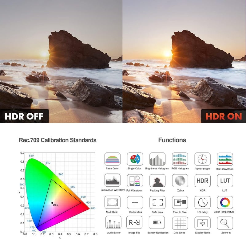 Desview R5II 5.5-inch Camera Field Monitor 4K HDMI 800nit HDR Support LUTFalse Color - for Sony/Canon DSLR Film Making Video Production - Image 5